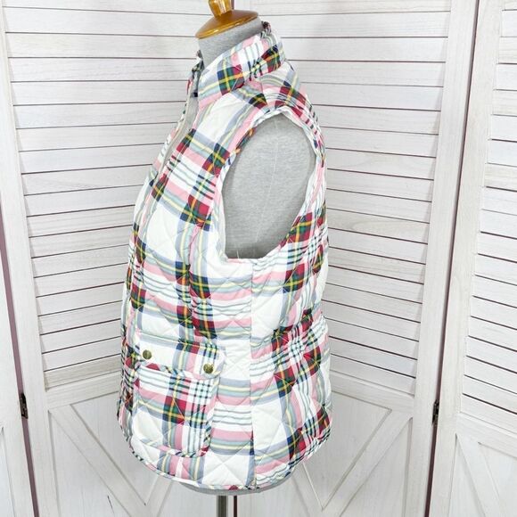St. John’s Bay Plaid Full Zip Puffer Vest White Multi Medium - Picture 2 of 14